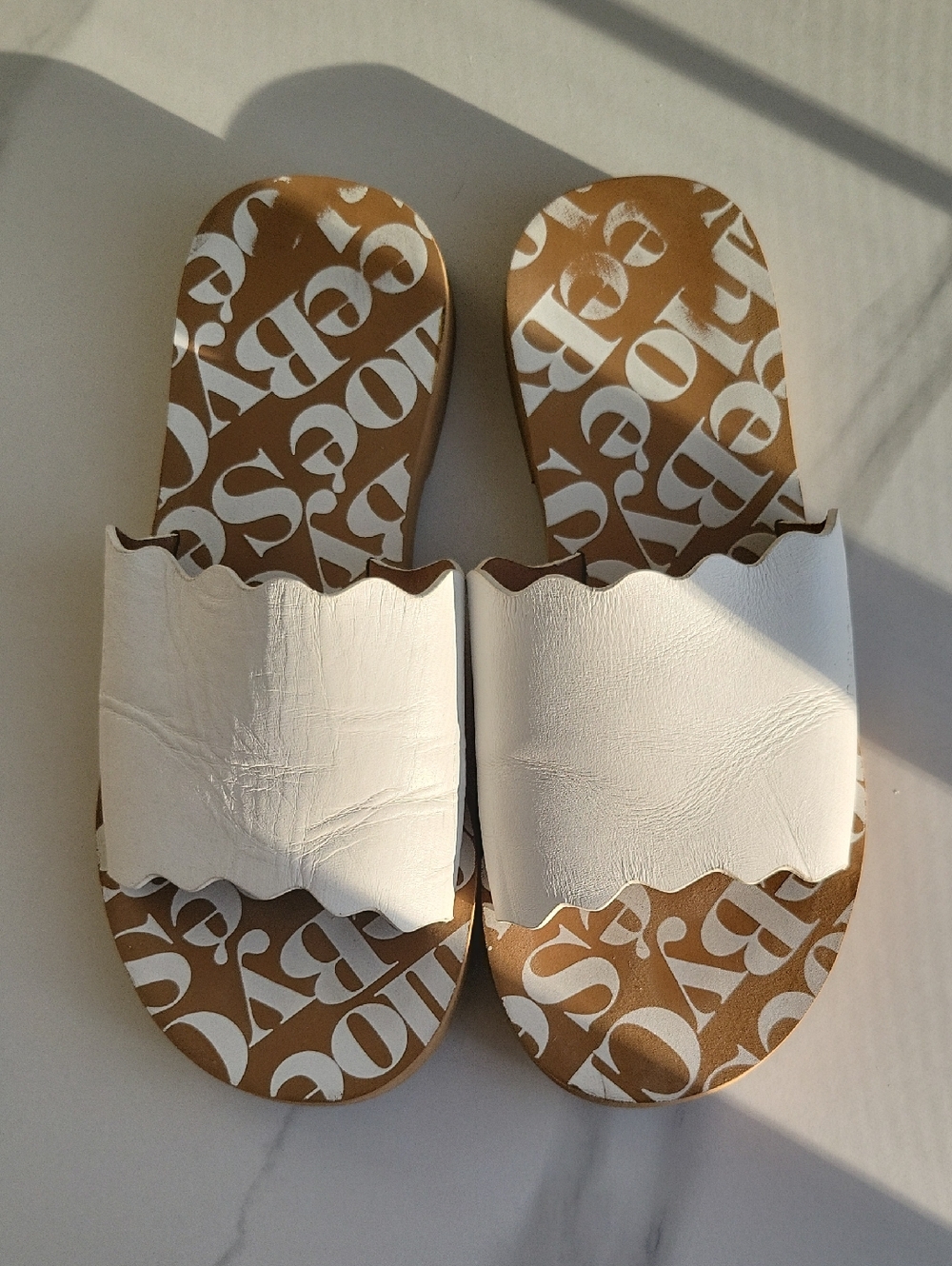 See By Chloe Essie White Leather Slide Sandals